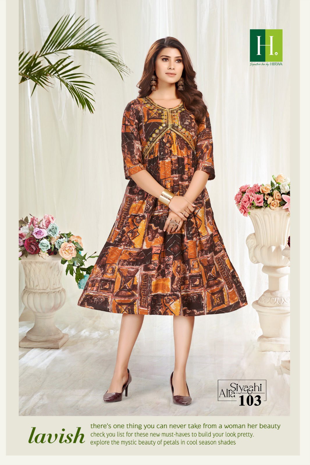 Siyaahi Alia By Hirwa Rayon Alia Cut Embroidery Kurtis Wholesale Market In Surat
